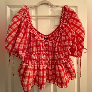 NWT Monkees Off the Shoulder Plaid Top